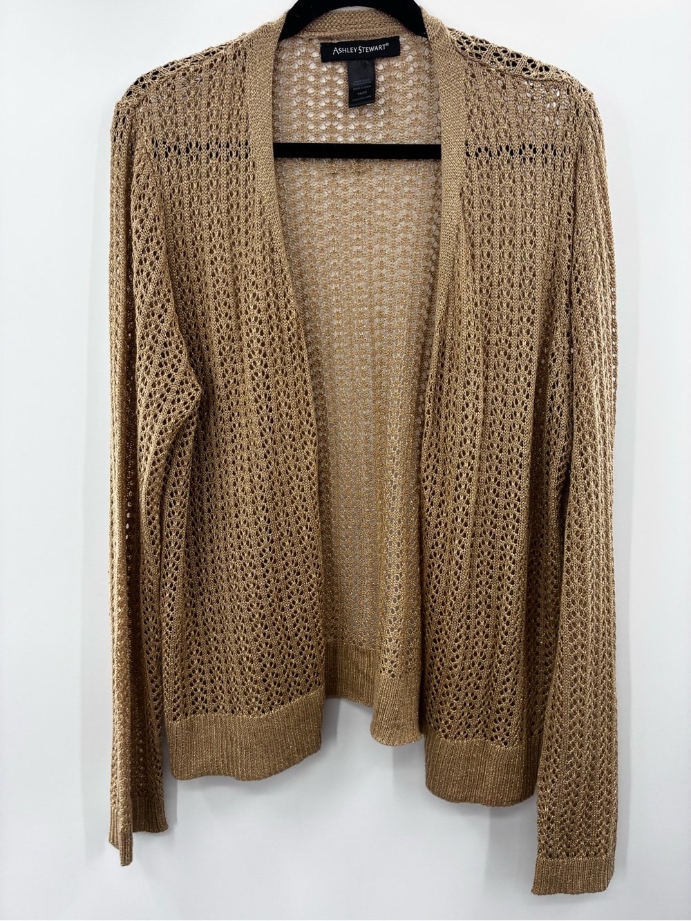 Ashley Stewart Open Front Metallic Tan Crochet Sweater size 18/20